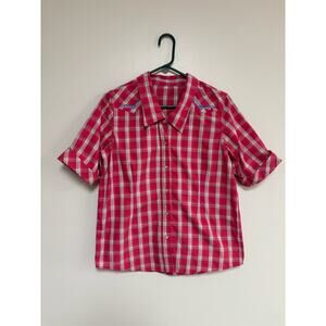 Bit & Bridle top shirt pearl button pink plaid western cowgirl farm concert M